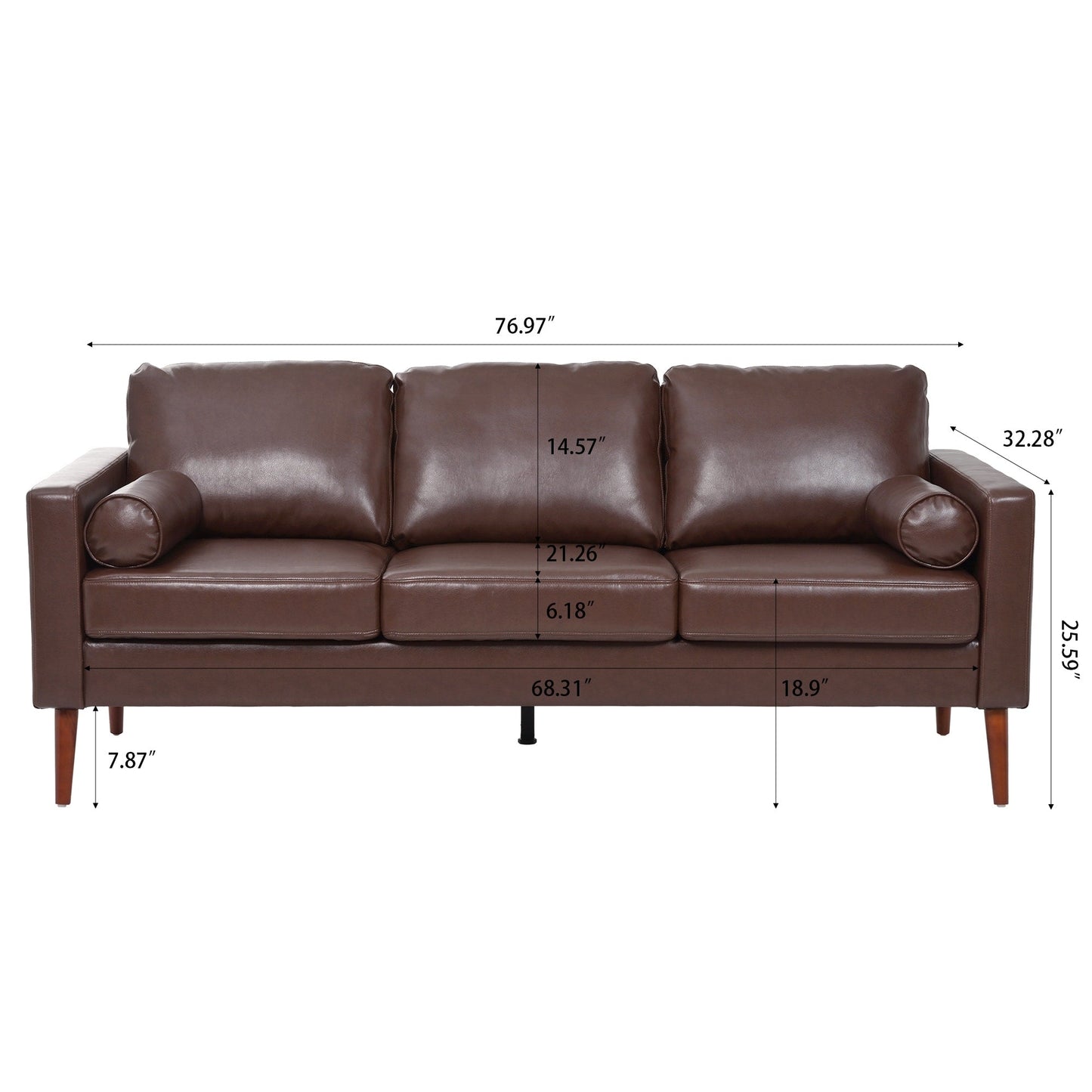 PU 3-seater Sofa with Iron Wood Structure