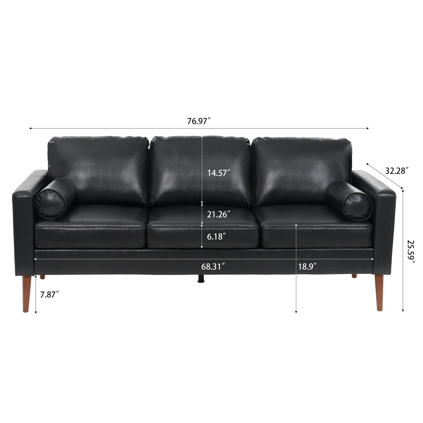 PU 3-seater Sofa with Iron Wood Structure