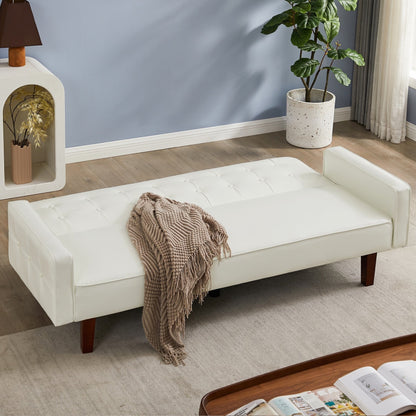 PU Futon Sofa Couch for Living Room Convertible Faux Leather Upholstered Futon Sleeper Sofa Bed Channel Tufted Bedroom Futons