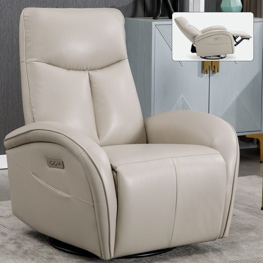 PU Leather 270Â° Swivel Glider Rocker Power Recliner with 2 Side Pockets, USB & Type-C Ports