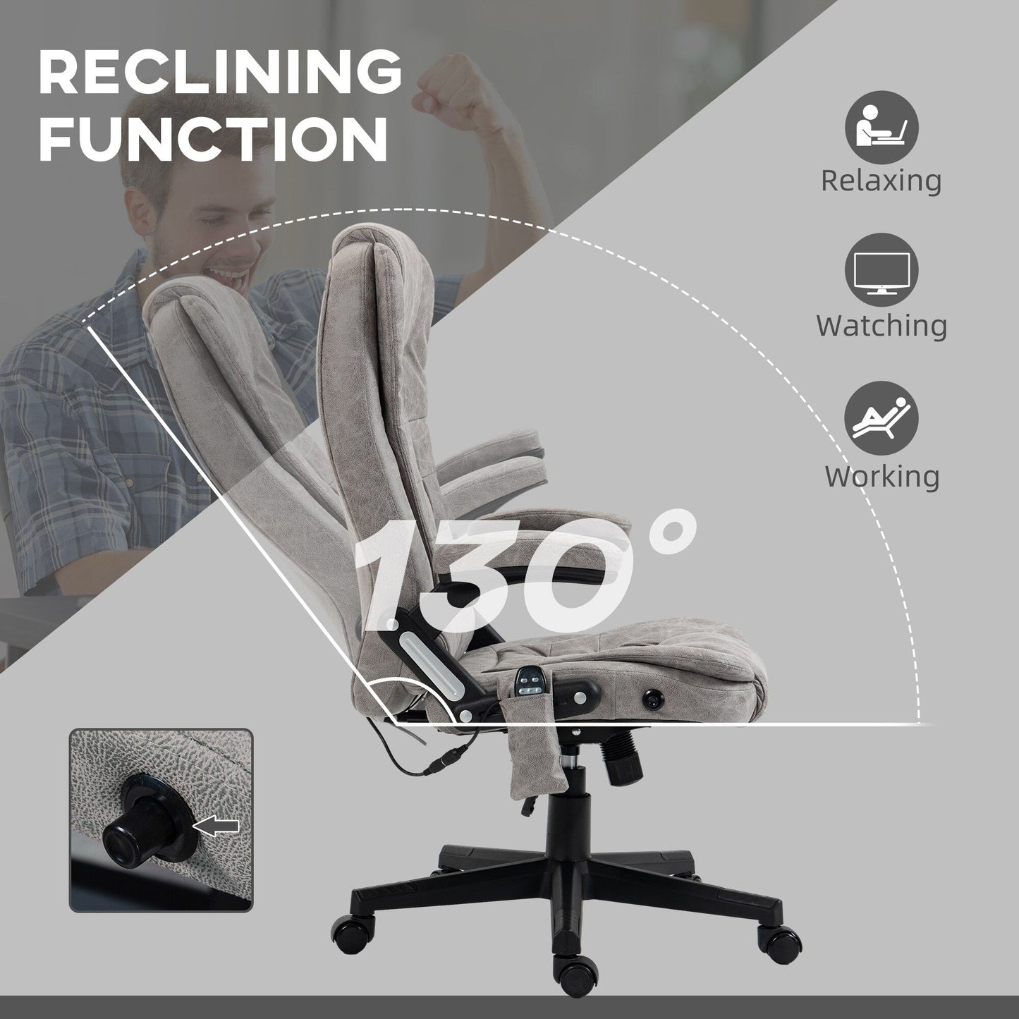PU Leather 360Â° Swivel High Back Office Recliner with Vibration Massage, Lumbar Heating, Adjustable Height