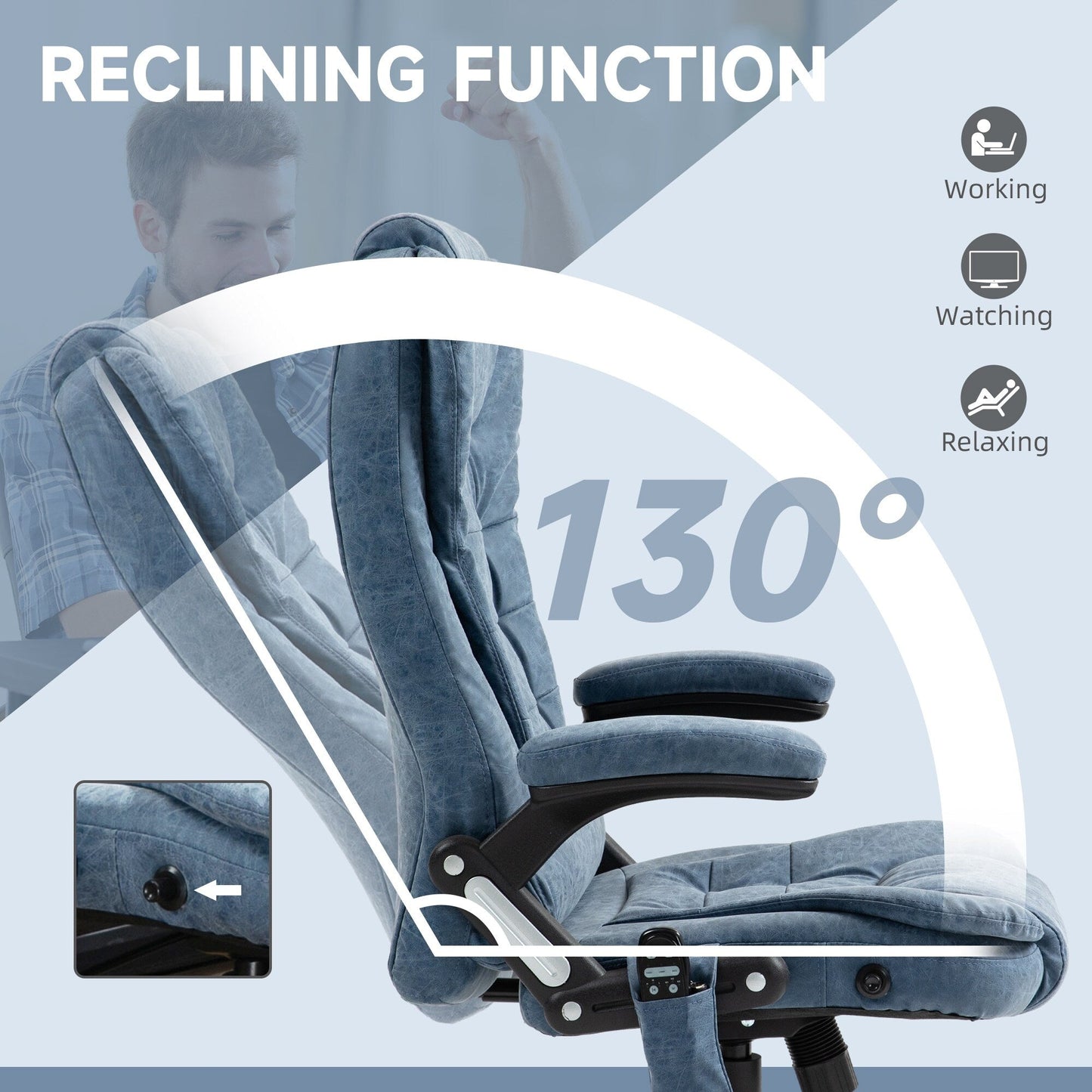 PU Leather 360Â° Swivel High Back Office Recliner with Vibration Massage, Lumbar Heating, Adjustable Height