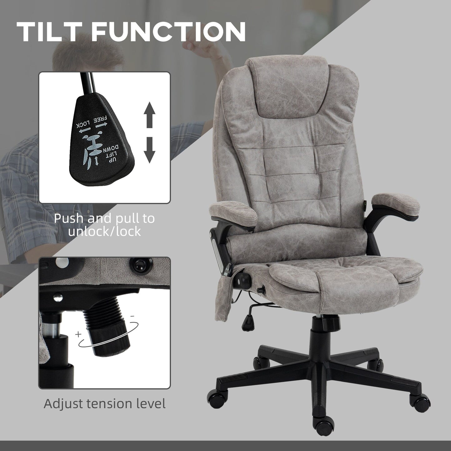 PU Leather 360Â° Swivel High Back Office Recliner with Vibration Massage, Lumbar Heating, Adjustable Height