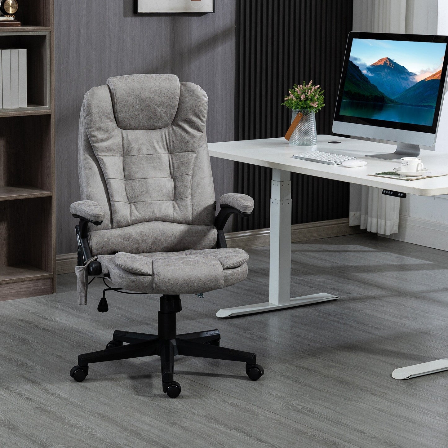 PU Leather 360Â° Swivel High Back Office Recliner with Vibration Massage, Lumbar Heating, Adjustable Height