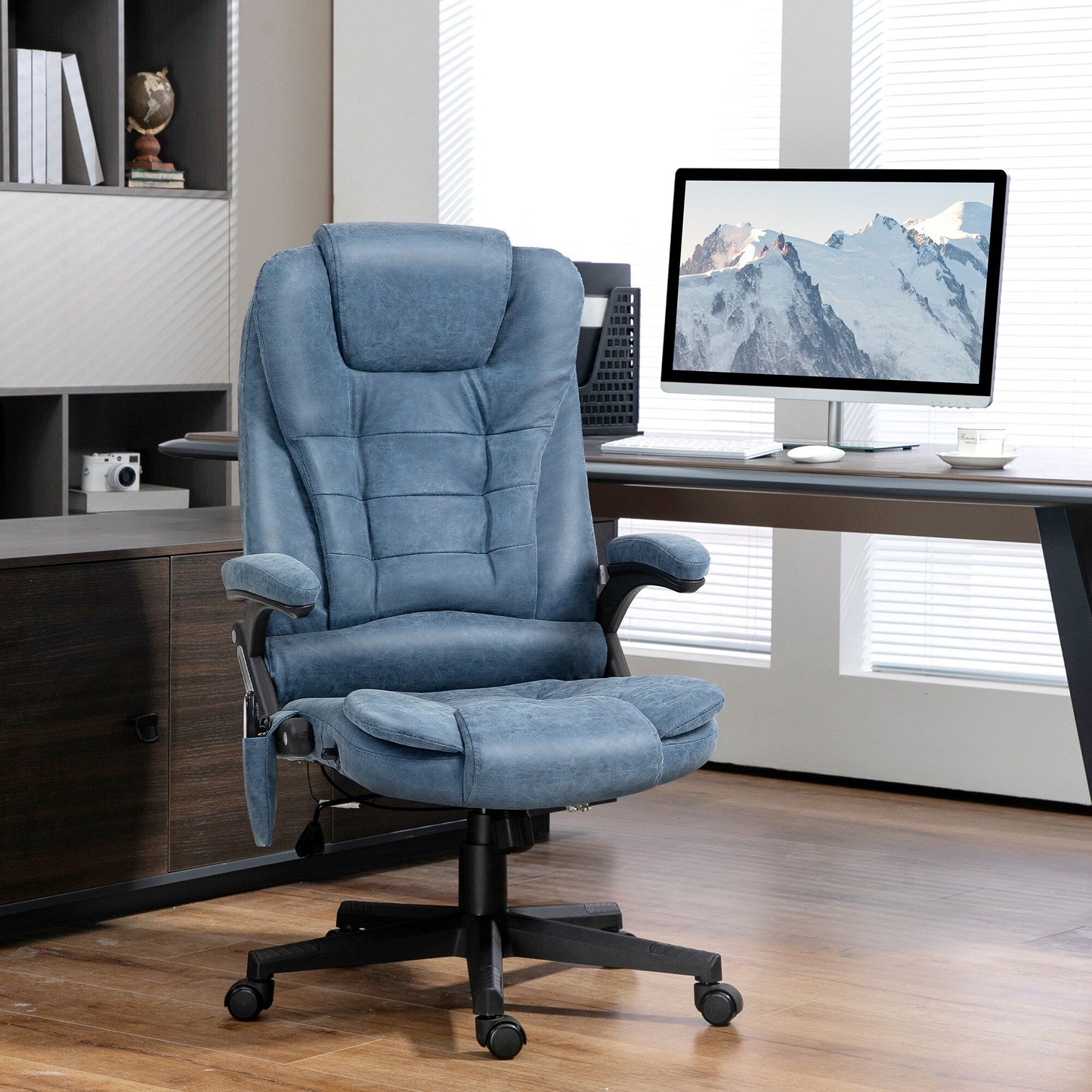 PU Leather 360Â° Swivel High Back Office Recliner with Vibration Massage, Lumbar Heating, Adjustable Height