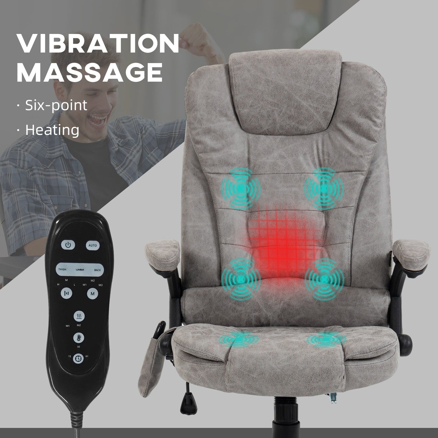 PU Leather 360Â° Swivel High Back Office Recliner with Vibration Massage, Lumbar Heating, Adjustable Height