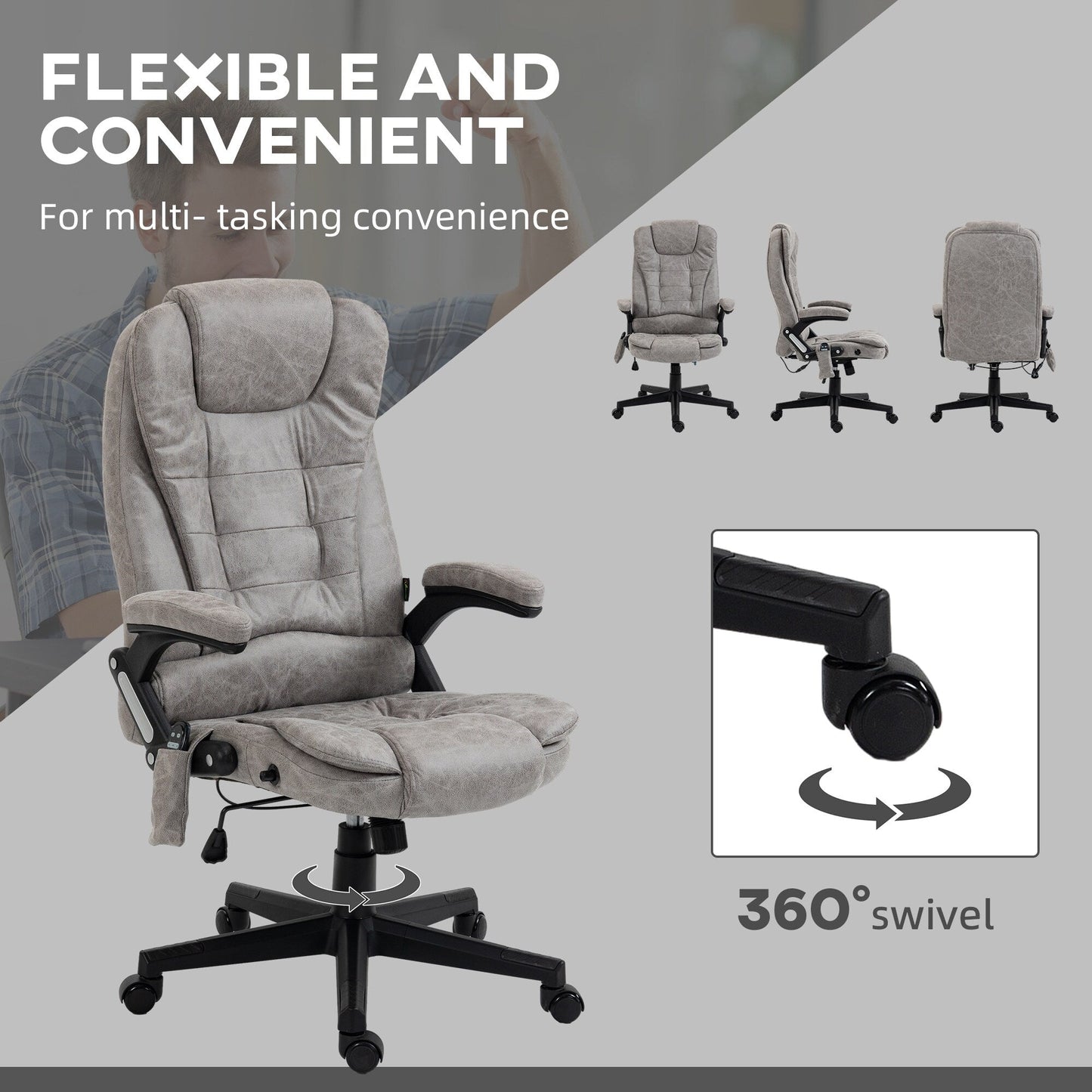 PU Leather 360Â° Swivel High Back Office Recliner with Vibration Massage, Lumbar Heating, Adjustable Height