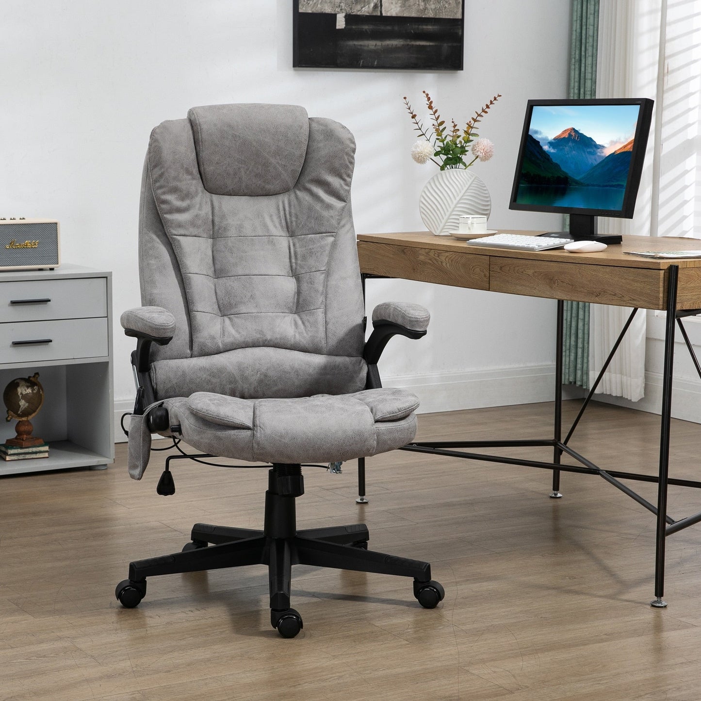 PU Leather 360Â° Swivel High Back Office Recliner with Vibration Massage, Lumbar Heating, Adjustable Height