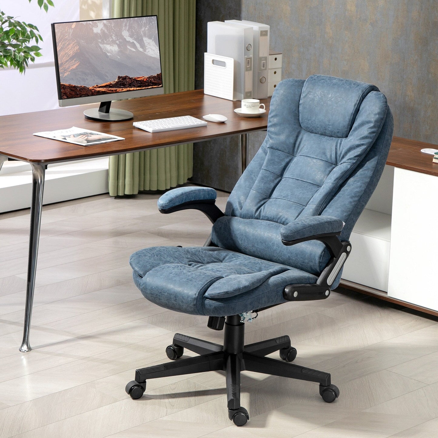 PU Leather 360Â° Swivel High Back Office Recliner with Vibration Massage, Lumbar Heating, Adjustable Height
