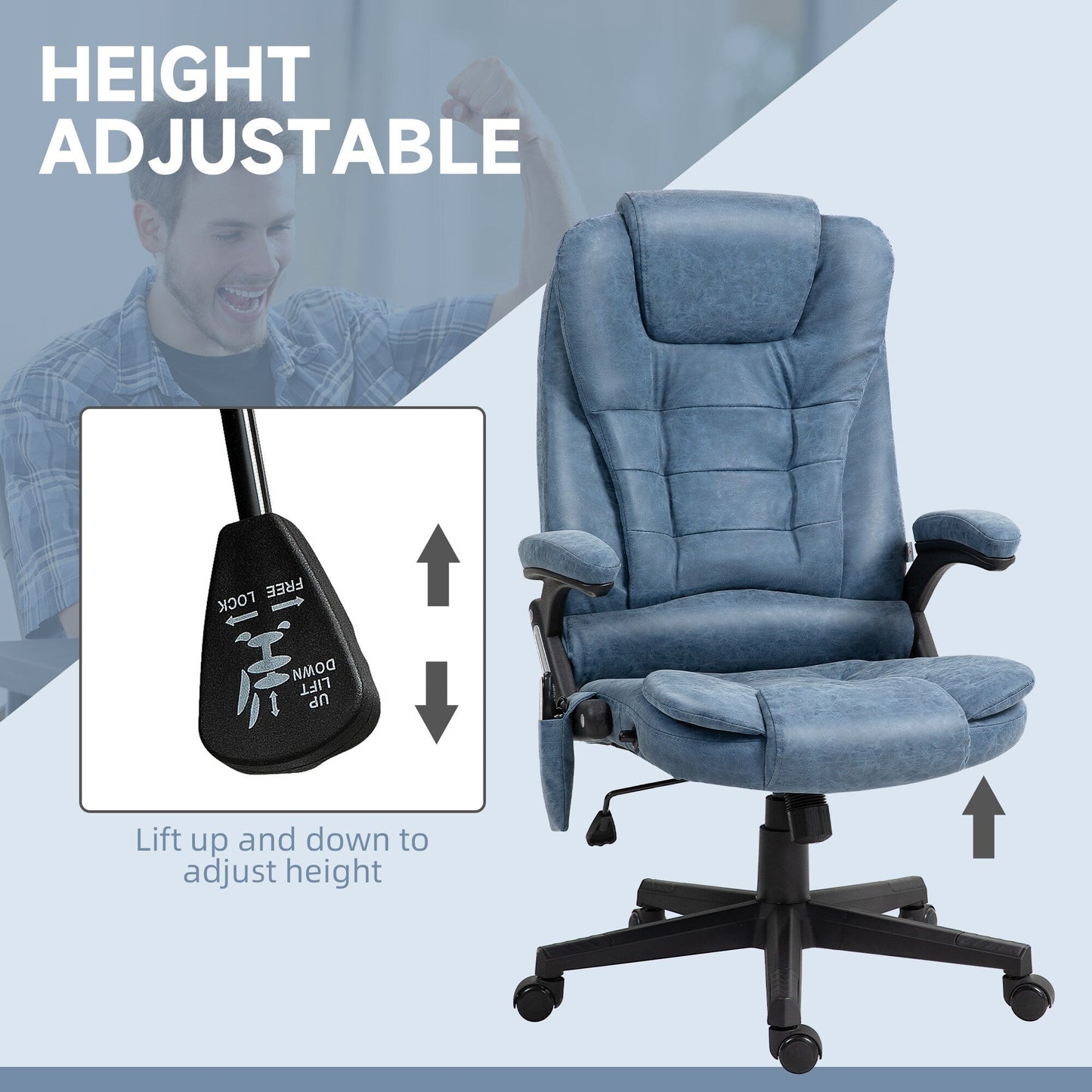 PU Leather 360Â° Swivel High Back Office Recliner with Vibration Massage, Lumbar Heating, Adjustable Height
