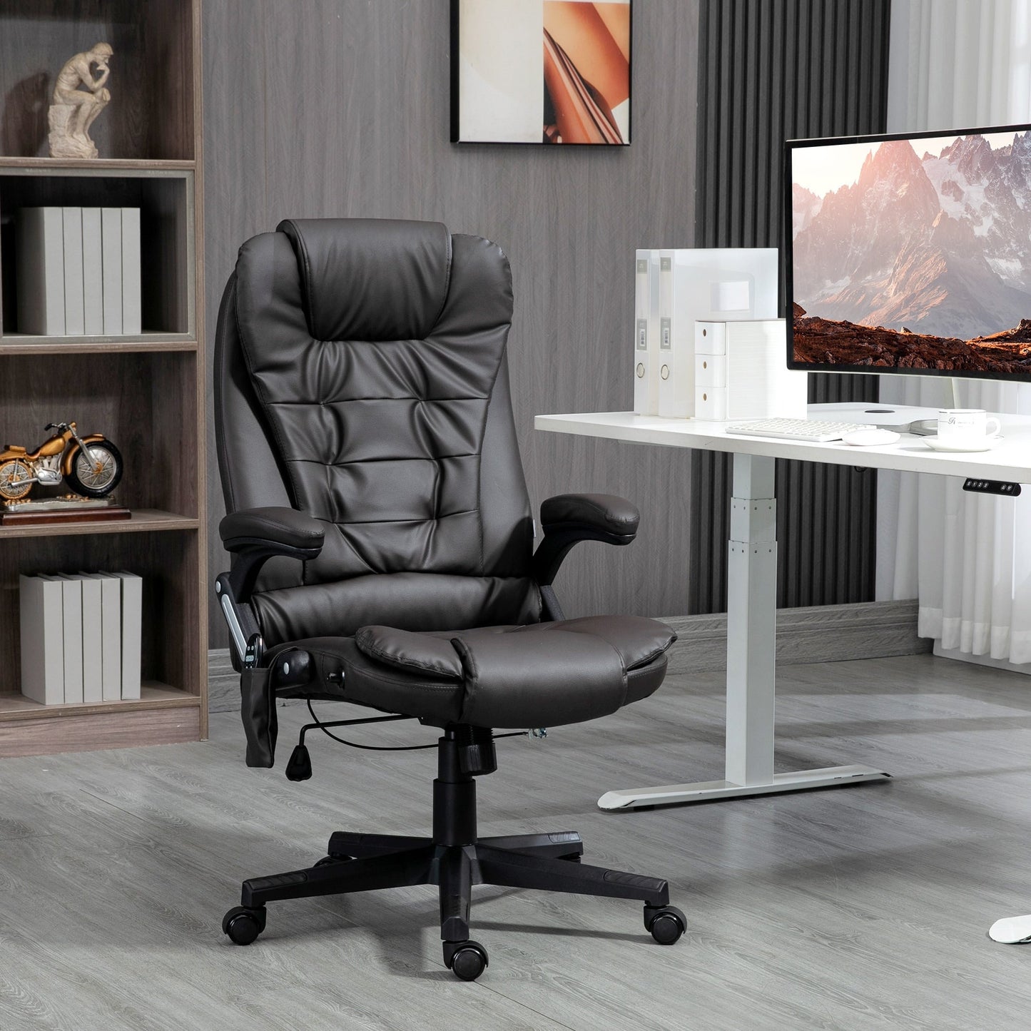 PU Leather 360Â° Swivel High Back Office Recliner with Vibration Massage, Lumbar Heating, and Adjustable Height