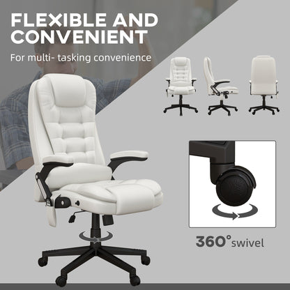 PU Leather 360Â° Swivel High Back Office Recliner with Vibration Massage, Lumbar Heating, and Adjustable Height
