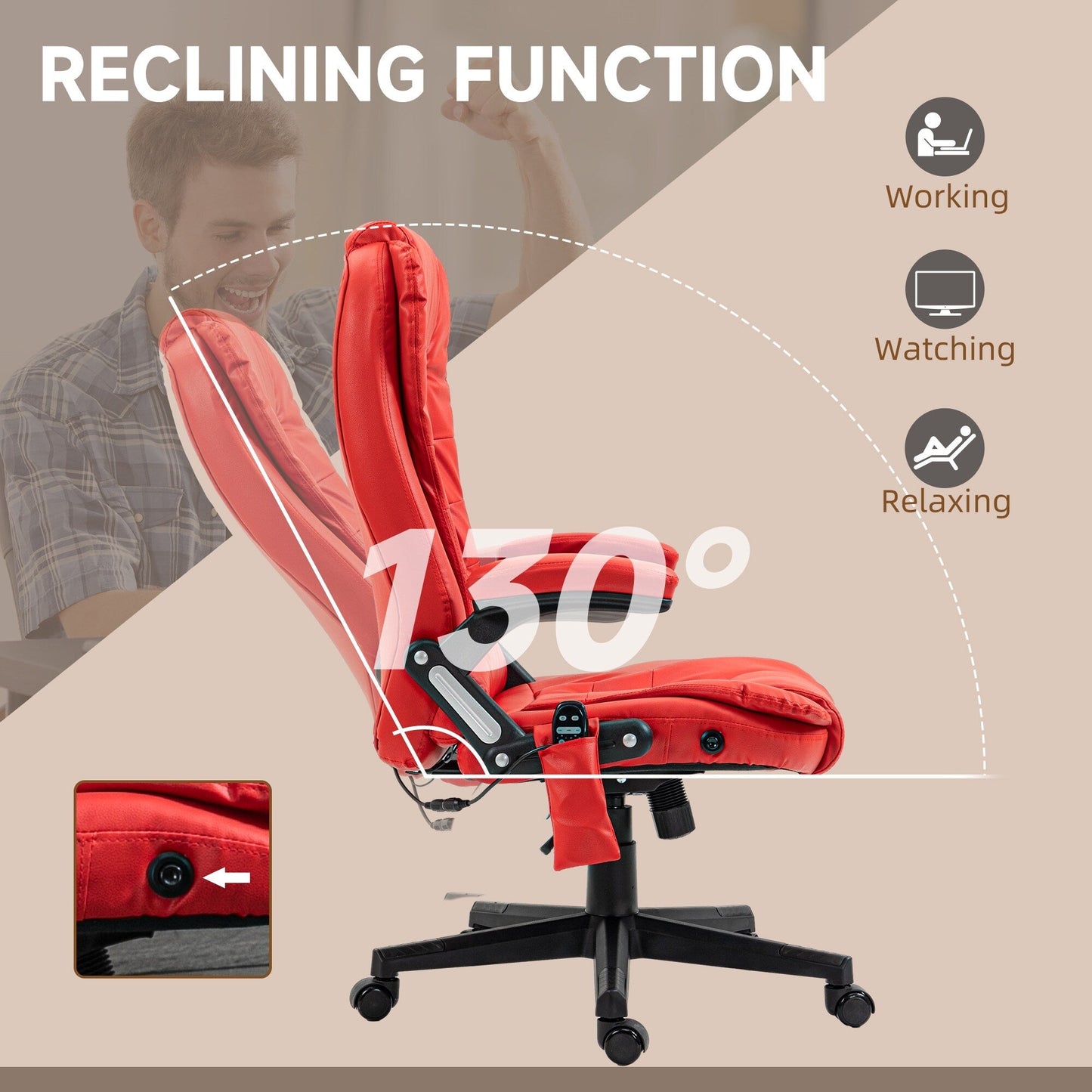 PU Leather 360Â° Swivel High Back Office Recliner with Vibration Massage, Lumbar Heating, and Adjustable Height