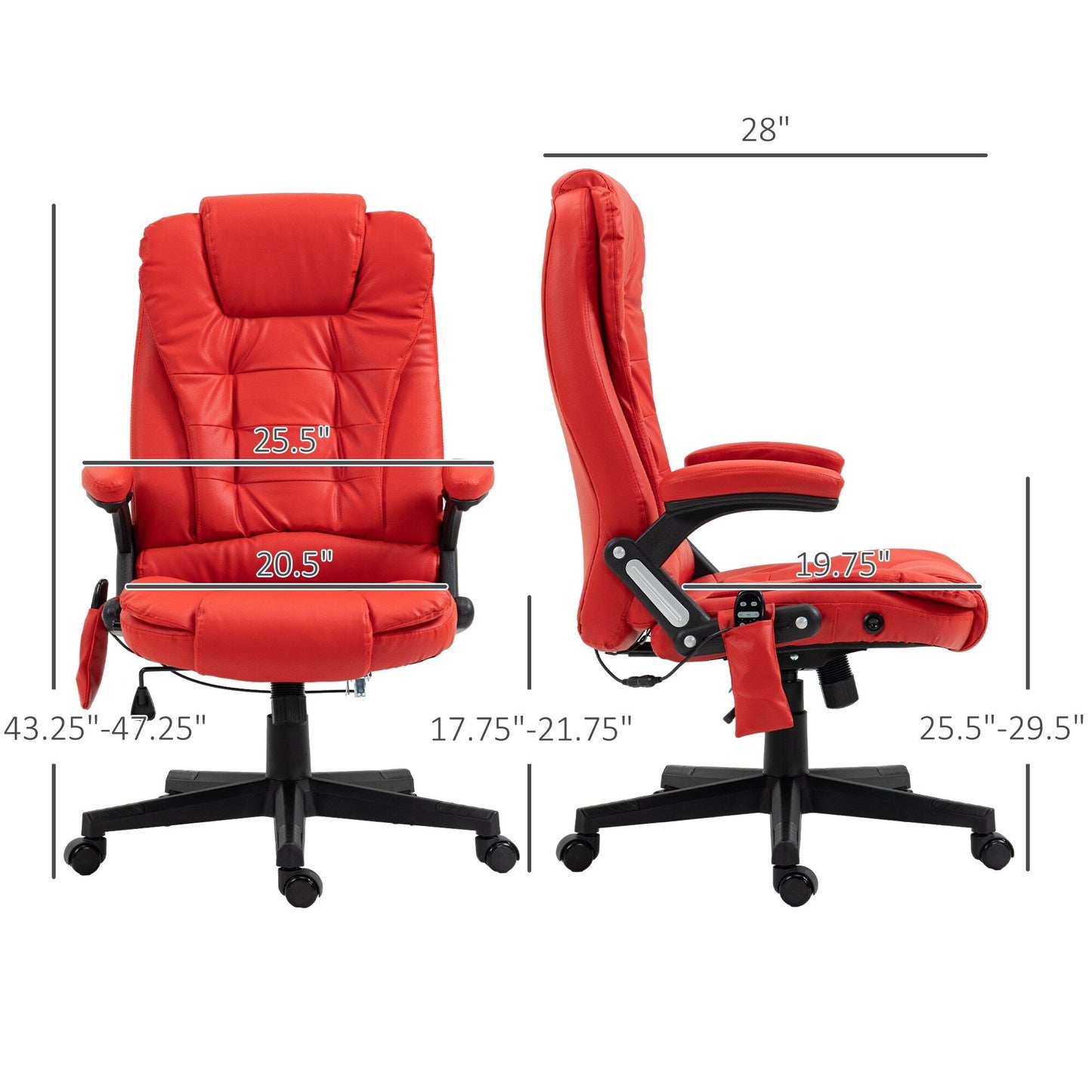 PU Leather 360Â° Swivel High Back Office Recliner with Vibration Massage, Lumbar Heating, and Adjustable Height