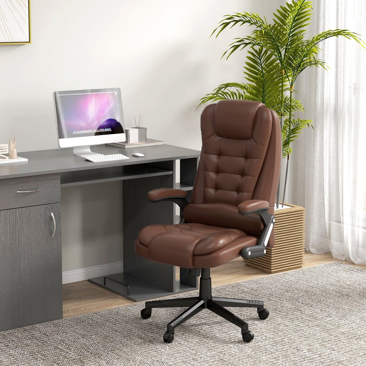 PU Leather 360Â° Swivel High Back Office Recliner with Vibration Massage, Lumbar Heating, and Adjustable Height