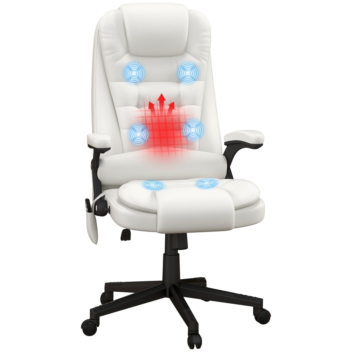 PU Leather 360Â° Swivel High Back Office Recliner with Vibration Massage, Lumbar Heating, and Adjustable Height