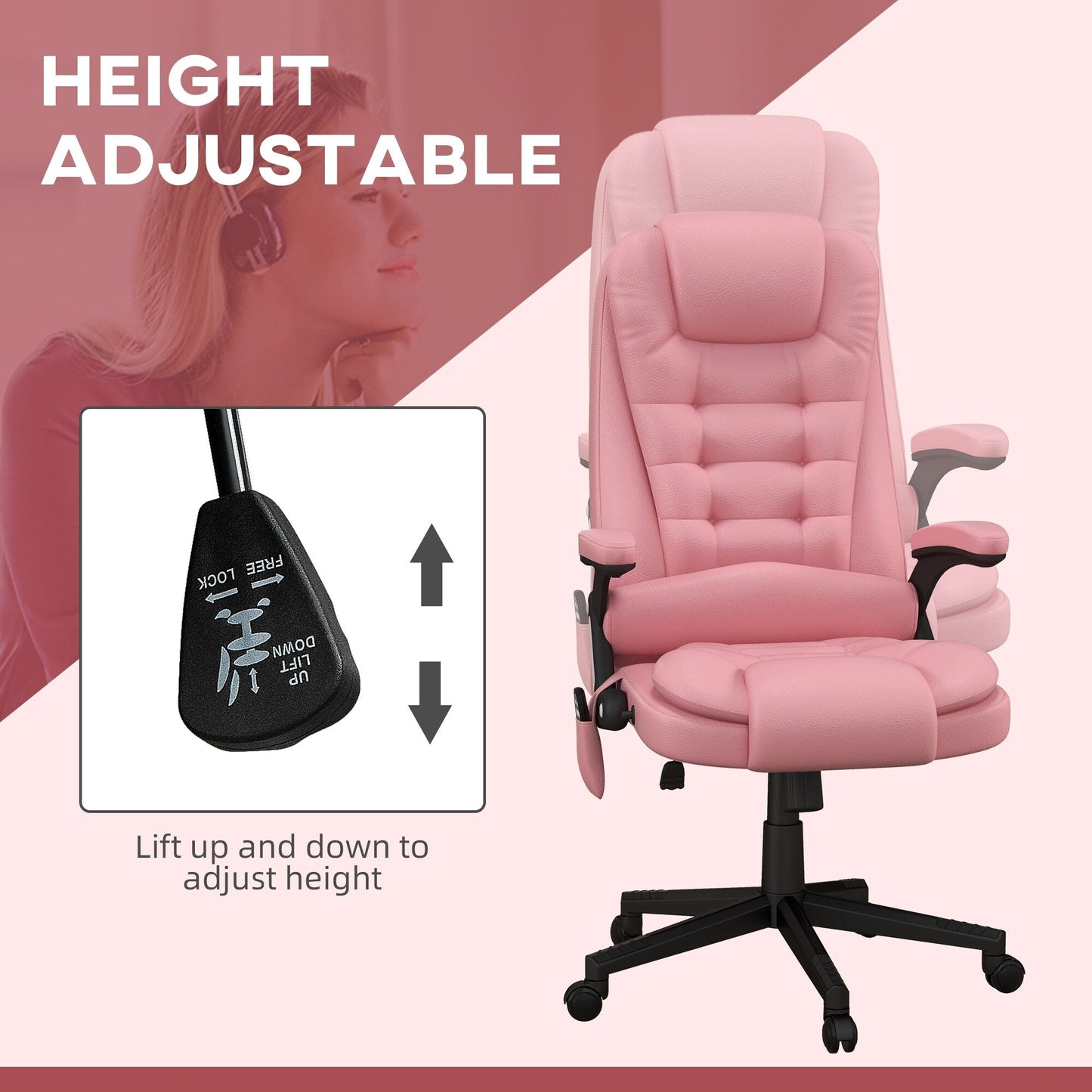 PU Leather 360Â° Swivel High Back Office Recliner with Vibration Massage, Lumbar Heating, and Adjustable Height