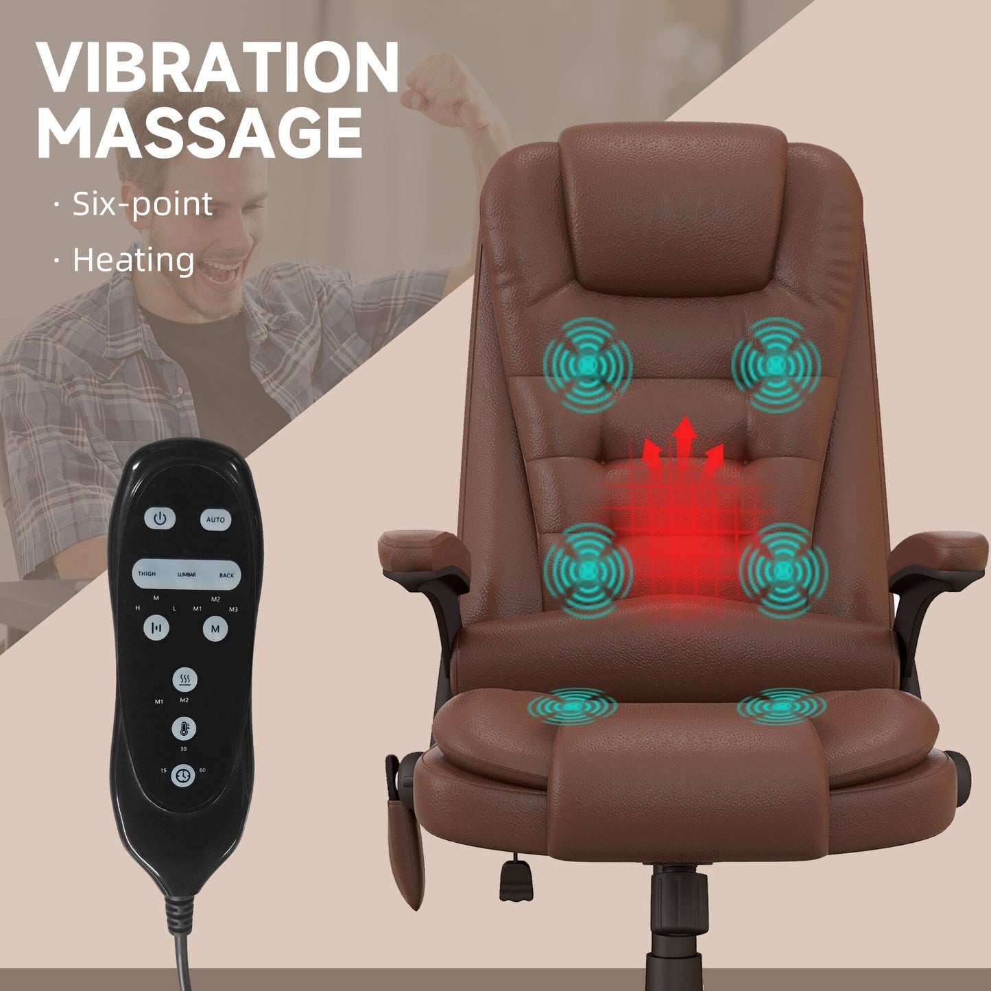 PU Leather 360Â° Swivel High Back Office Recliner with Vibration Massage, Lumbar Heating, and Adjustable Height