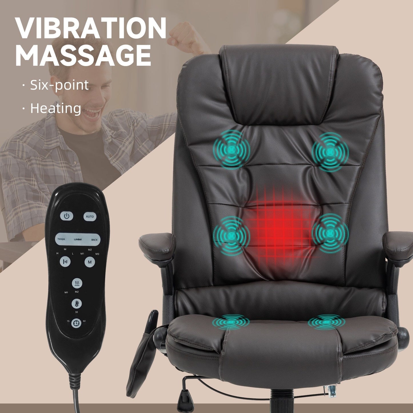 PU Leather 360Â° Swivel High Back Office Recliner with Vibration Massage, Lumbar Heating, and Adjustable Height