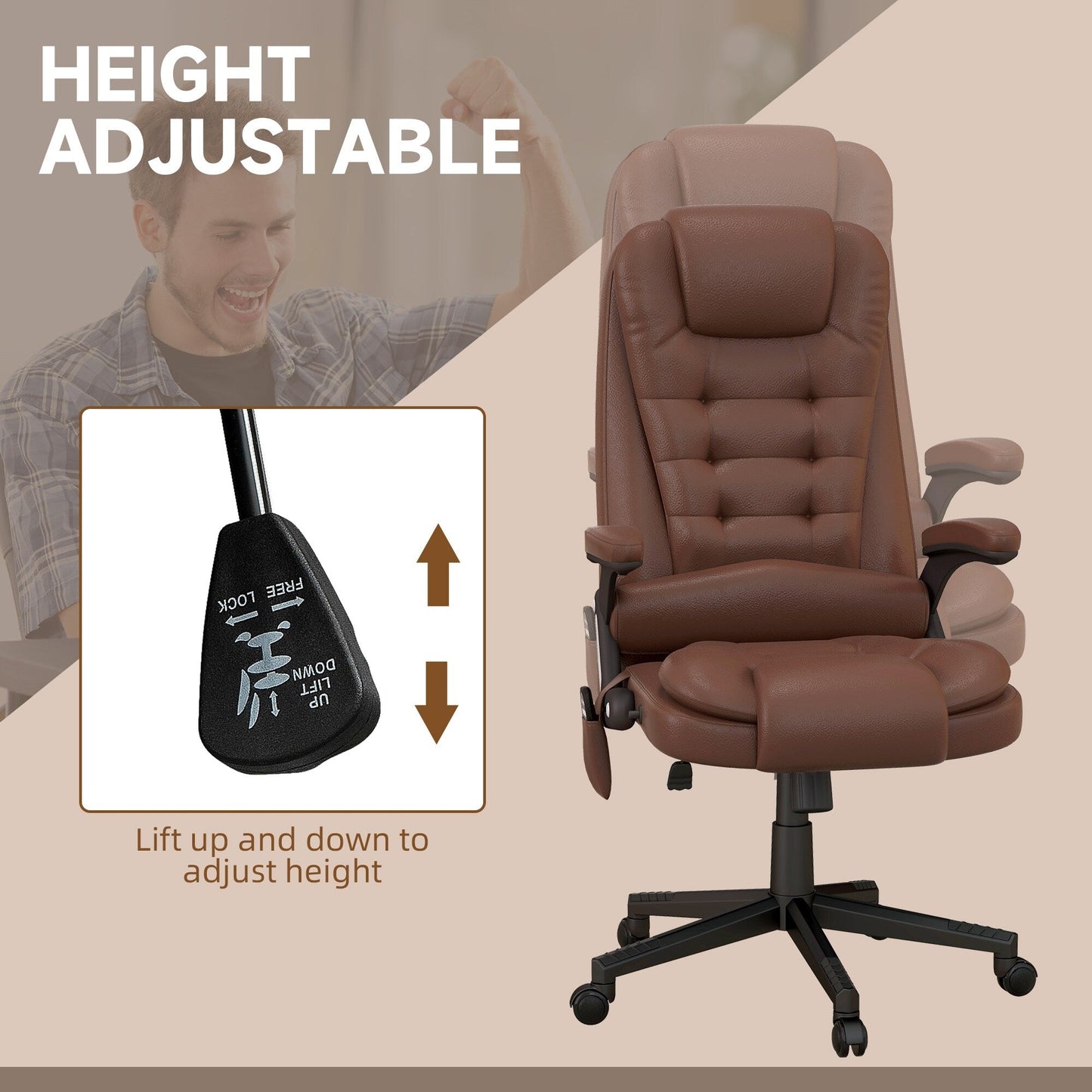 PU Leather 360Â° Swivel High Back Office Recliner with Vibration Massage, Lumbar Heating, and Adjustable Height