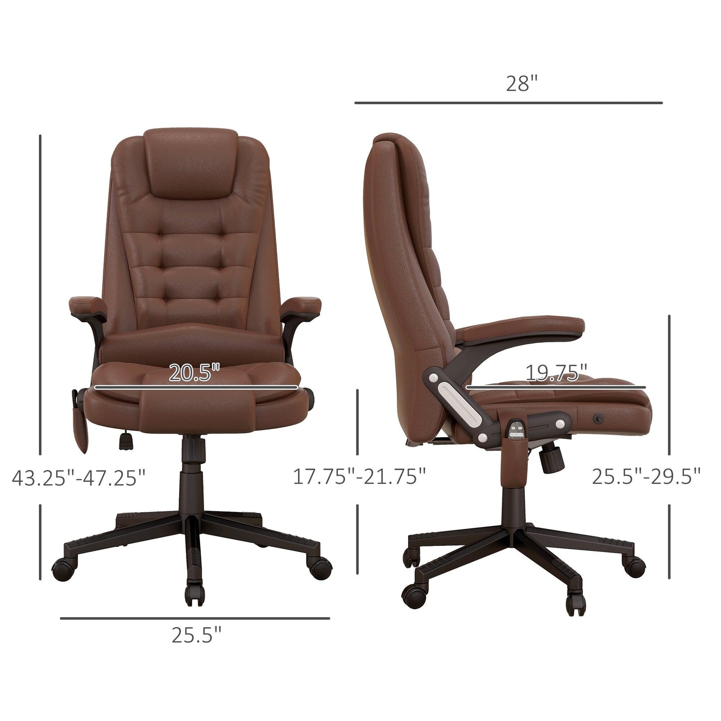 PU Leather 360Â° Swivel High Back Office Recliner with Vibration Massage, Lumbar Heating, and Adjustable Height