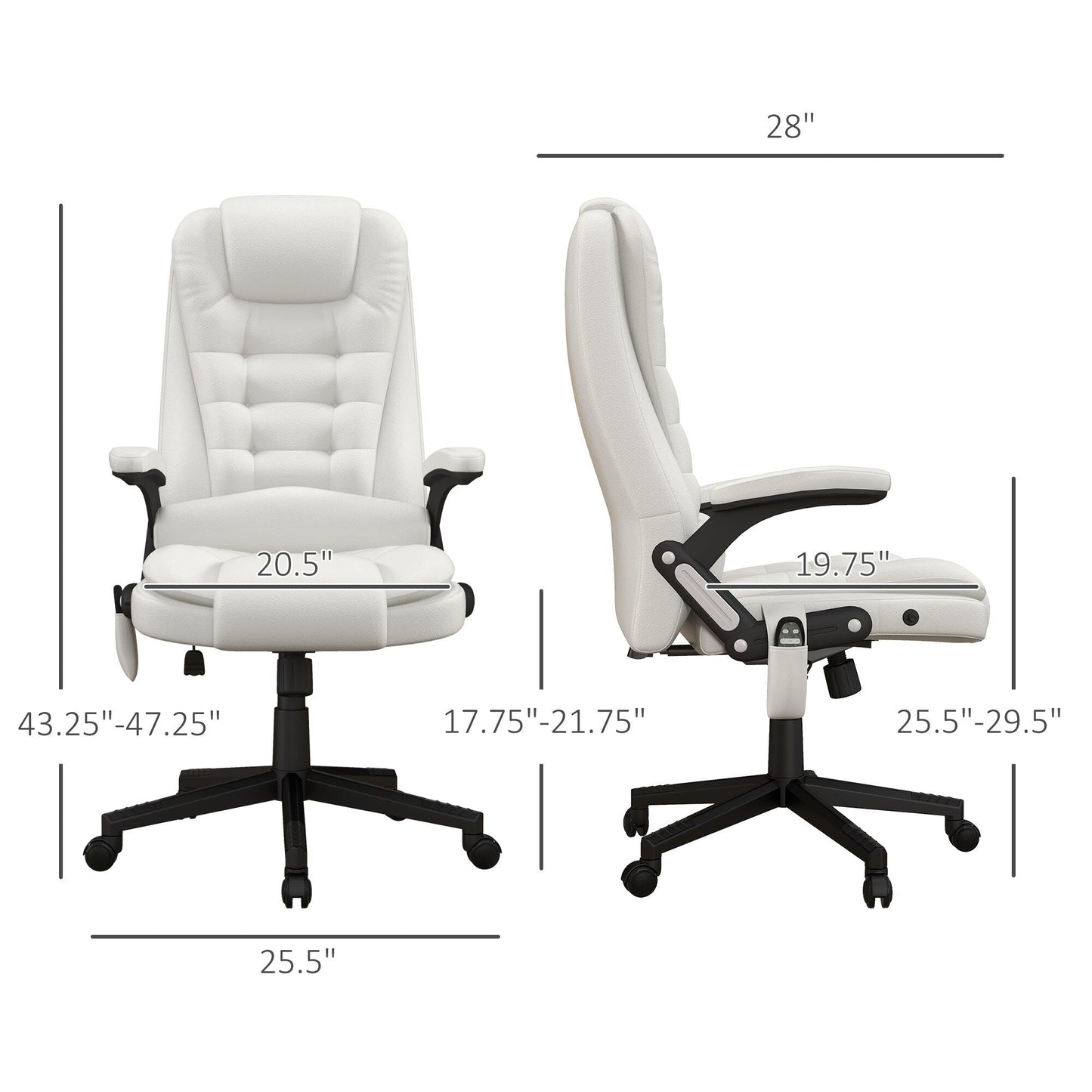 PU Leather 360Â° Swivel High Back Office Recliner with Vibration Massage, Lumbar Heating, and Adjustable Height
