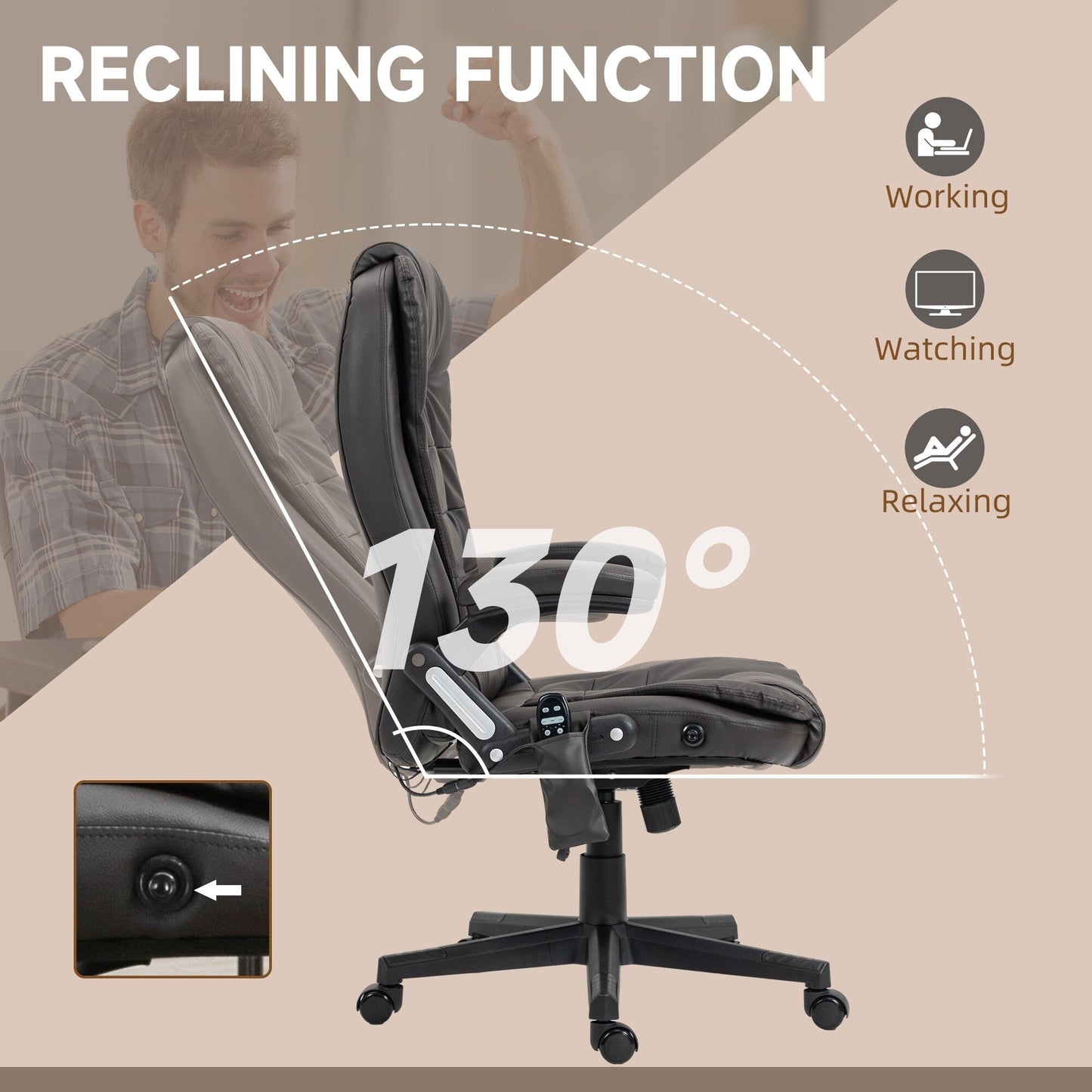 PU Leather 360Â° Swivel High Back Office Recliner with Vibration Massage, Lumbar Heating, and Adjustable Height