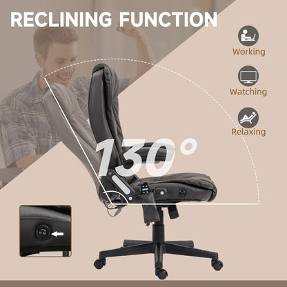 PU Leather 360Â° Swivel High Back Office Recliner with Vibration Massage, Lumbar Heating, and Adjustable Height