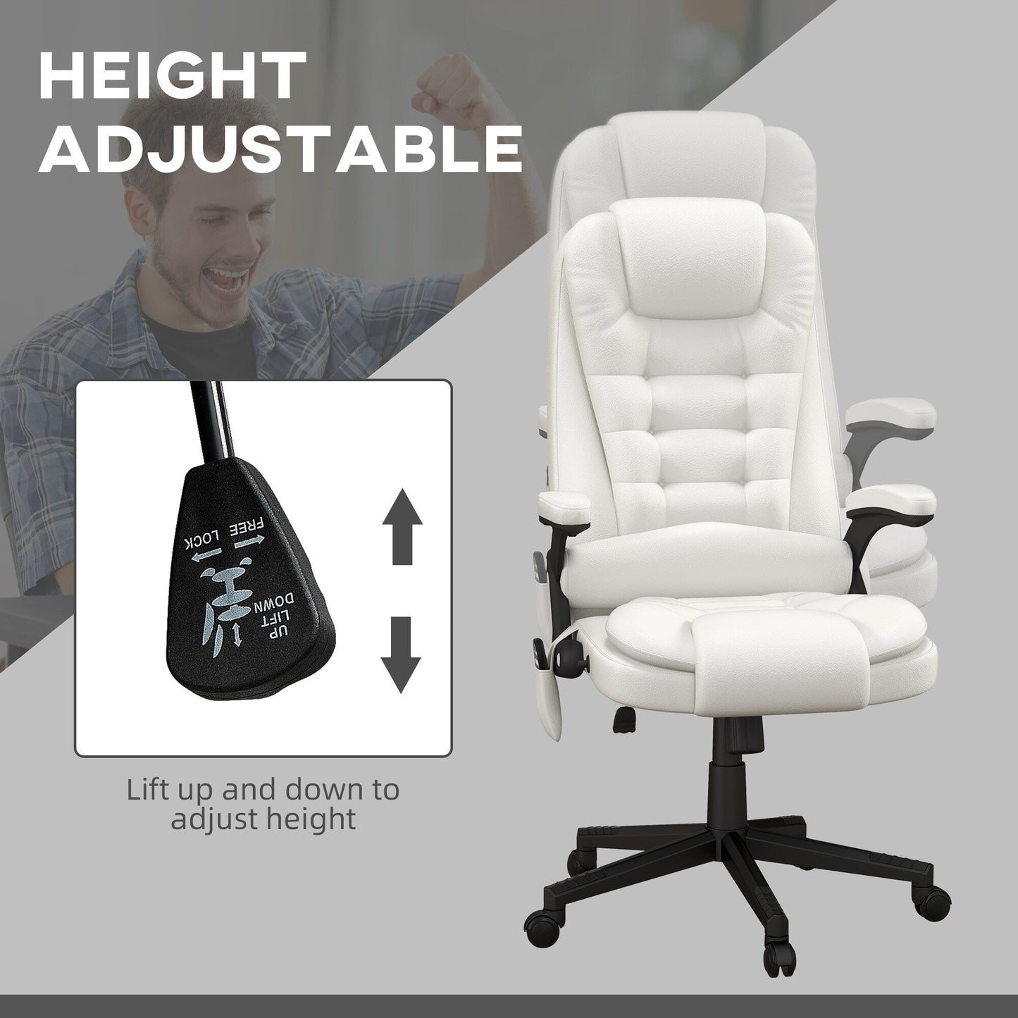PU Leather 360Â° Swivel High Back Office Recliner with Vibration Massage, Lumbar Heating, and Adjustable Height
