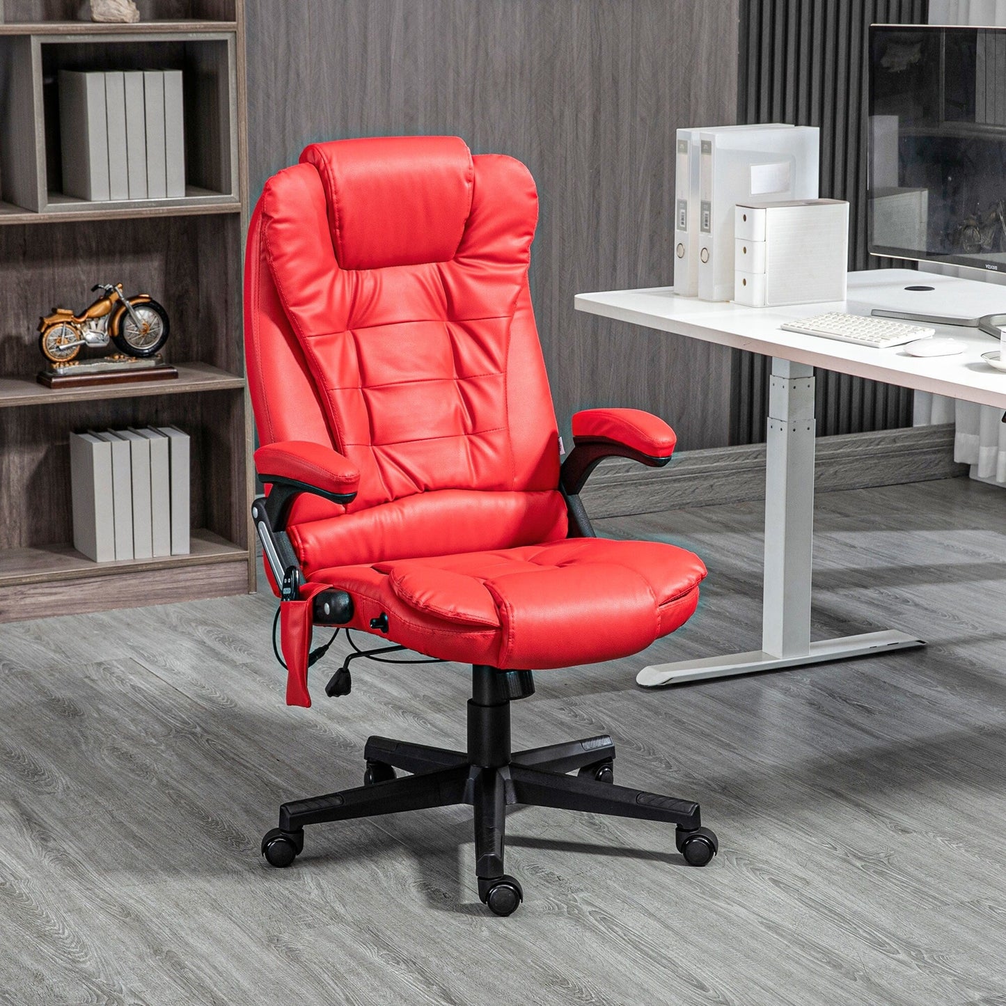 PU Leather 360Â° Swivel High Back Office Recliner with Vibration Massage, Lumbar Heating, and Adjustable Height
