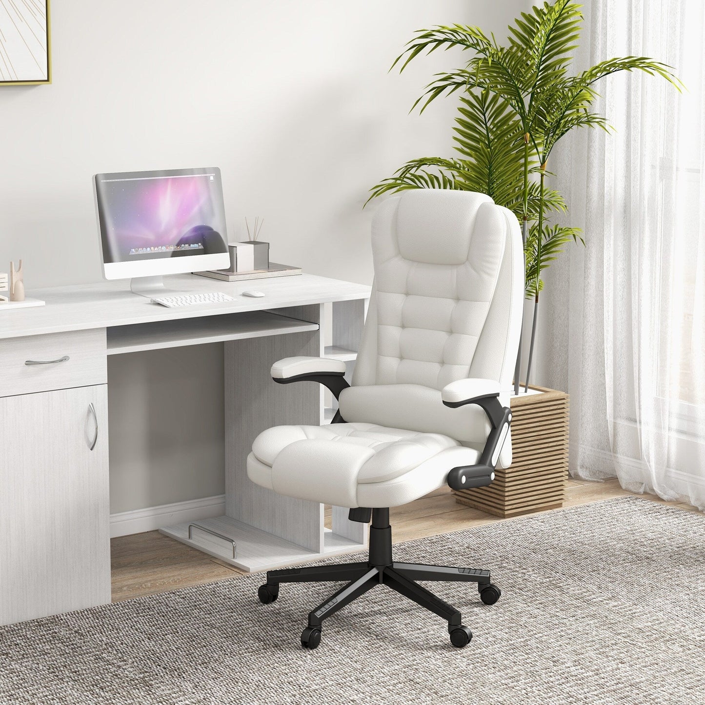PU Leather 360Â° Swivel High Back Office Recliner with Vibration Massage, Lumbar Heating, and Adjustable Height