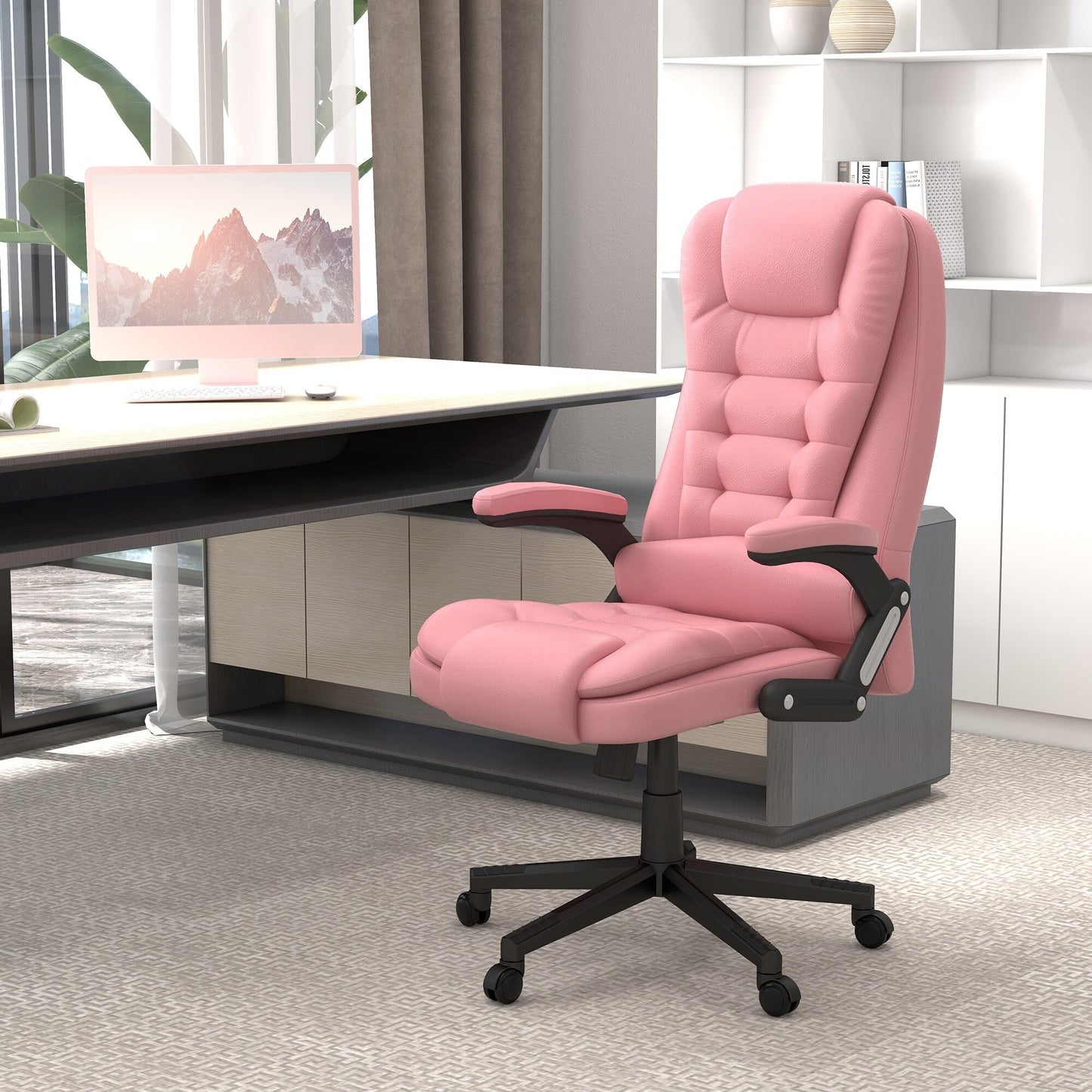 PU Leather 360Â° Swivel High Back Office Recliner with Vibration Massage, Lumbar Heating, and Adjustable Height