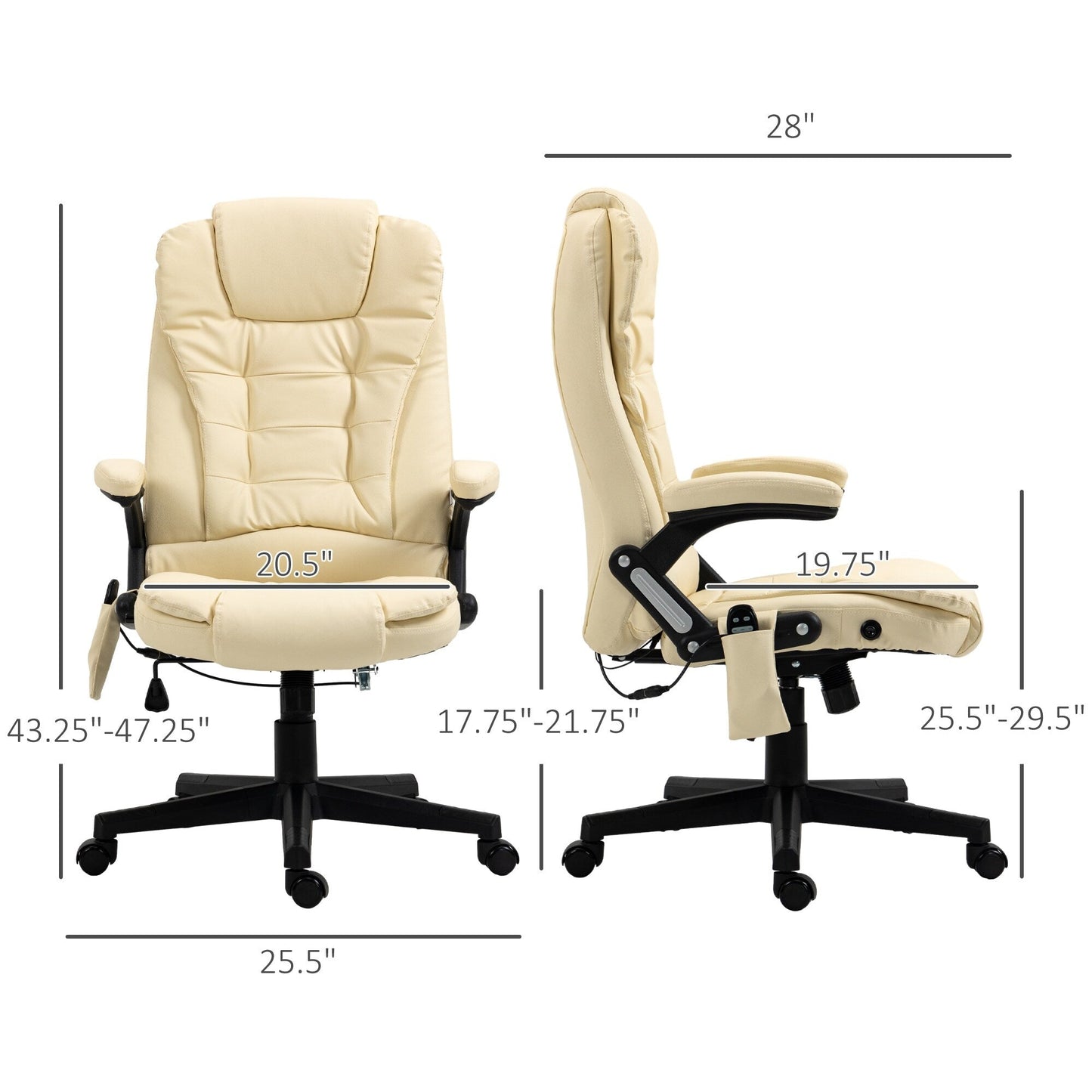 PU Leather 360Â° Swivel High Back Office Recliner with Vibration Massage, Lumbar Heating, and Adjustable Height