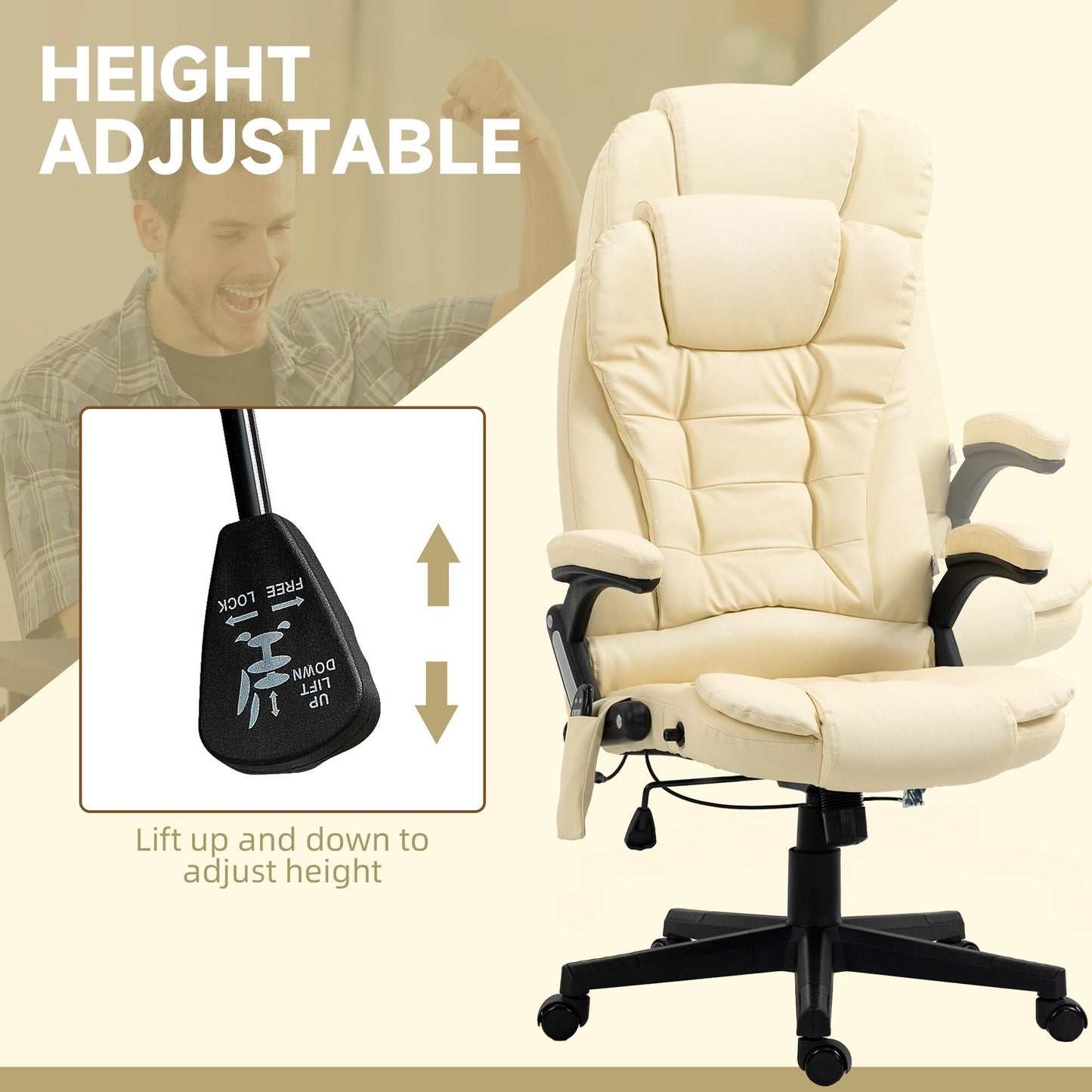 PU Leather 360Â° Swivel High Back Office Recliner with Vibration Massage, Lumbar Heating, and Adjustable Height