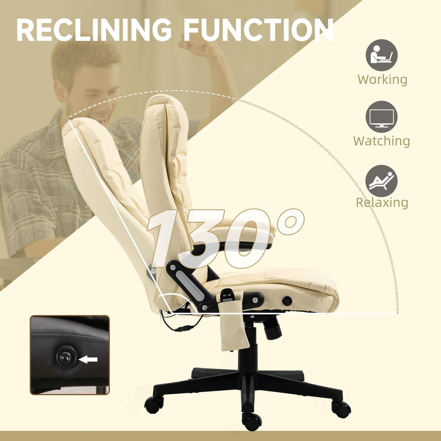 PU Leather 360Â° Swivel High Back Office Recliner with Vibration Massage, Lumbar Heating, and Adjustable Height