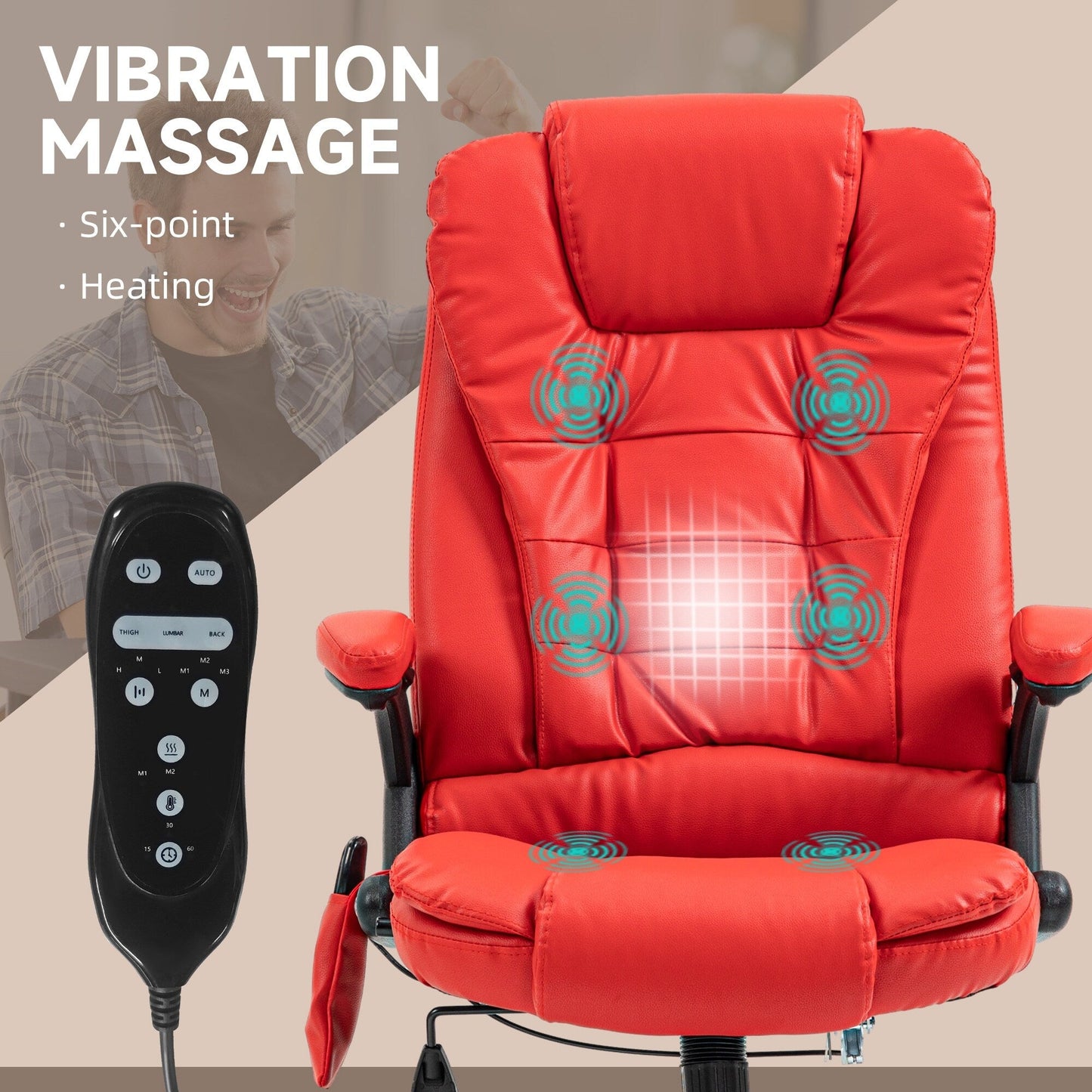 PU Leather 360Â° Swivel High Back Office Recliner with Vibration Massage, Lumbar Heating, and Adjustable Height