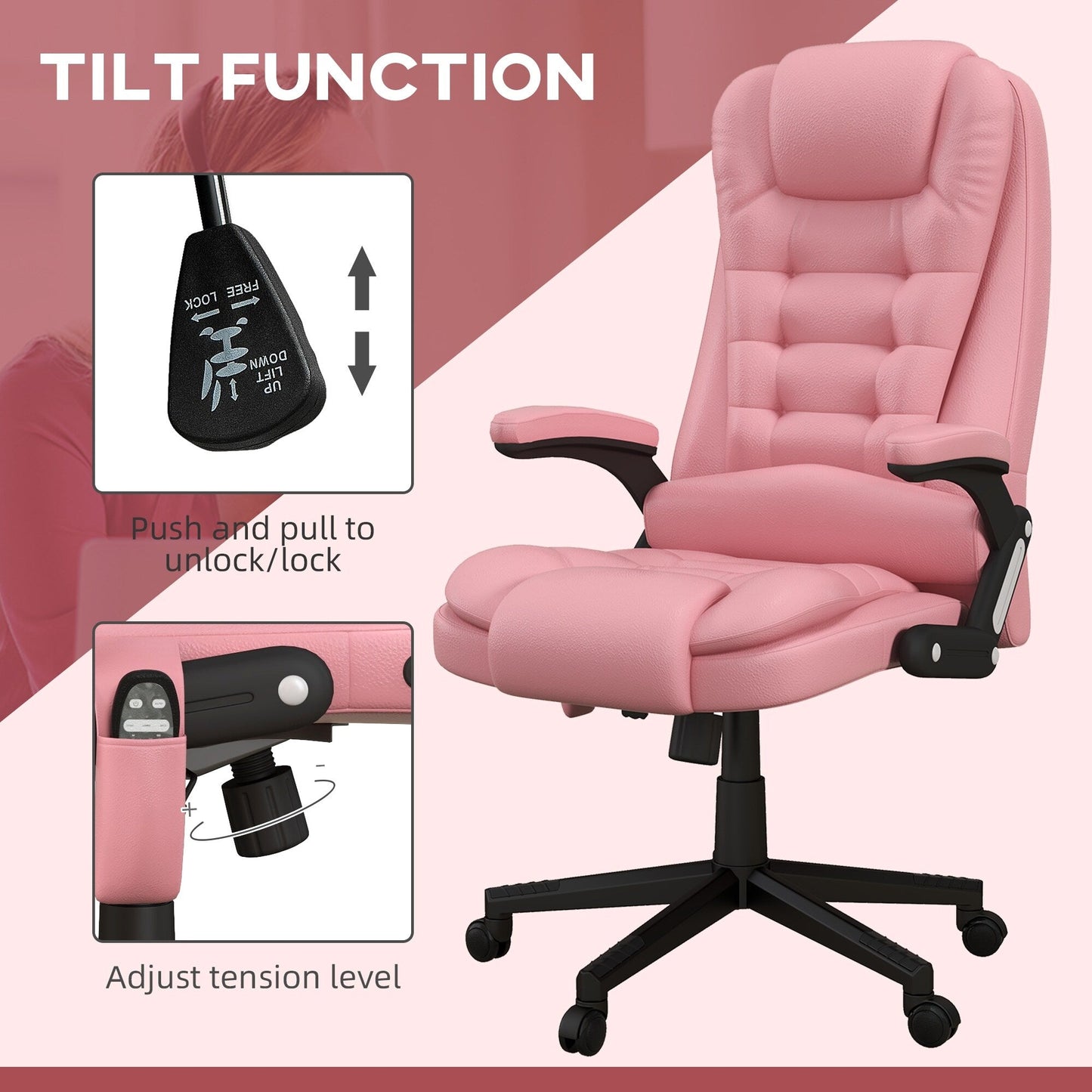 PU Leather 360Â° Swivel High Back Office Recliner with Vibration Massage, Lumbar Heating, and Adjustable Height