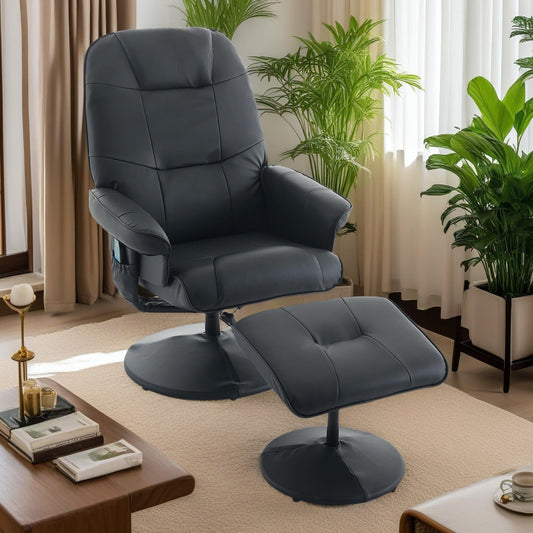 PU Leather 360Â° Swivel Massage Recliner Chair with Ottoman, Massage and Heated Seat, 140Â° Adjustable Backrest