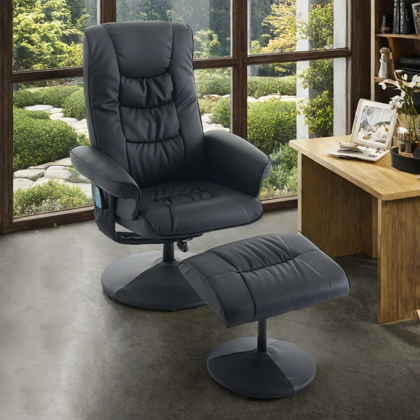 PU Leather 360Â° Swivel Massage Recliner Chair with Ottoman, Massage and Heated Seat