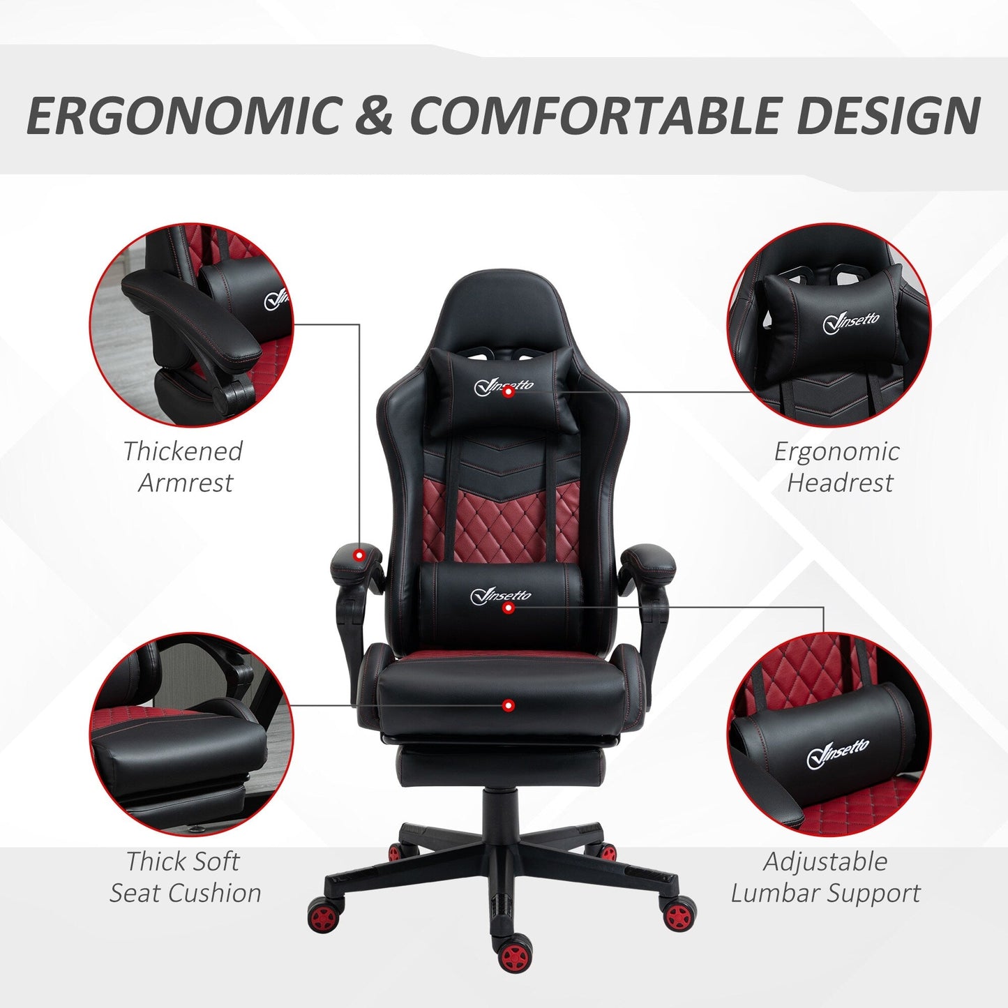 PU Leather 360Â° Swivel Racing Gaming Recliner with Footrest, Headrest, Lumbar Support, Adjustable Height
