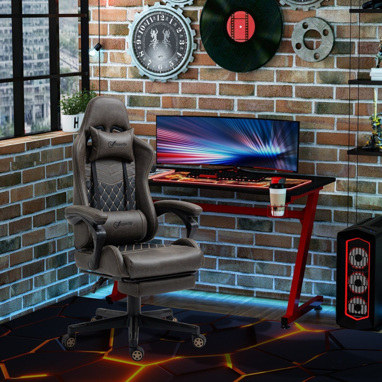 PU Leather 360Â° Swivel Racing Gaming Recliner with Footrest, Headrest, Lumbar Support, Adjustable Height