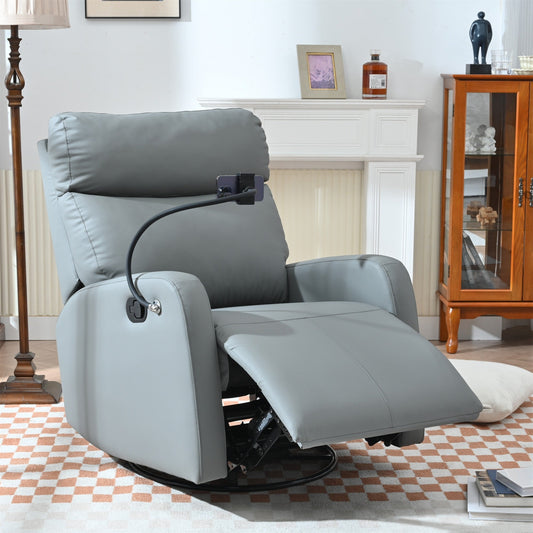 PU Leather 360° Swivel Rocker Recliner with Phone Holder
