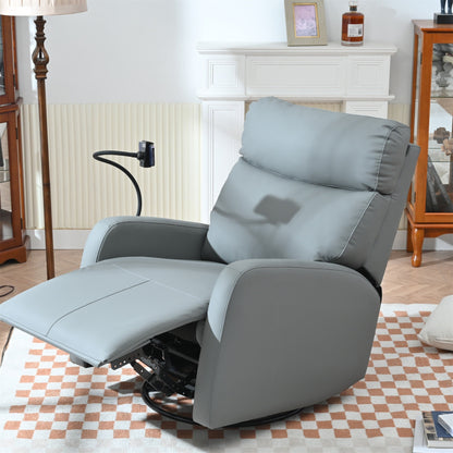PU Leather 360° Swivel Rocker Recliner with Phone Holder