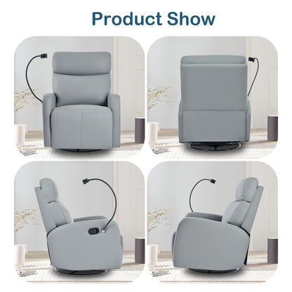 PU Leather 360° Swivel Rocker Recliner with Phone Holder