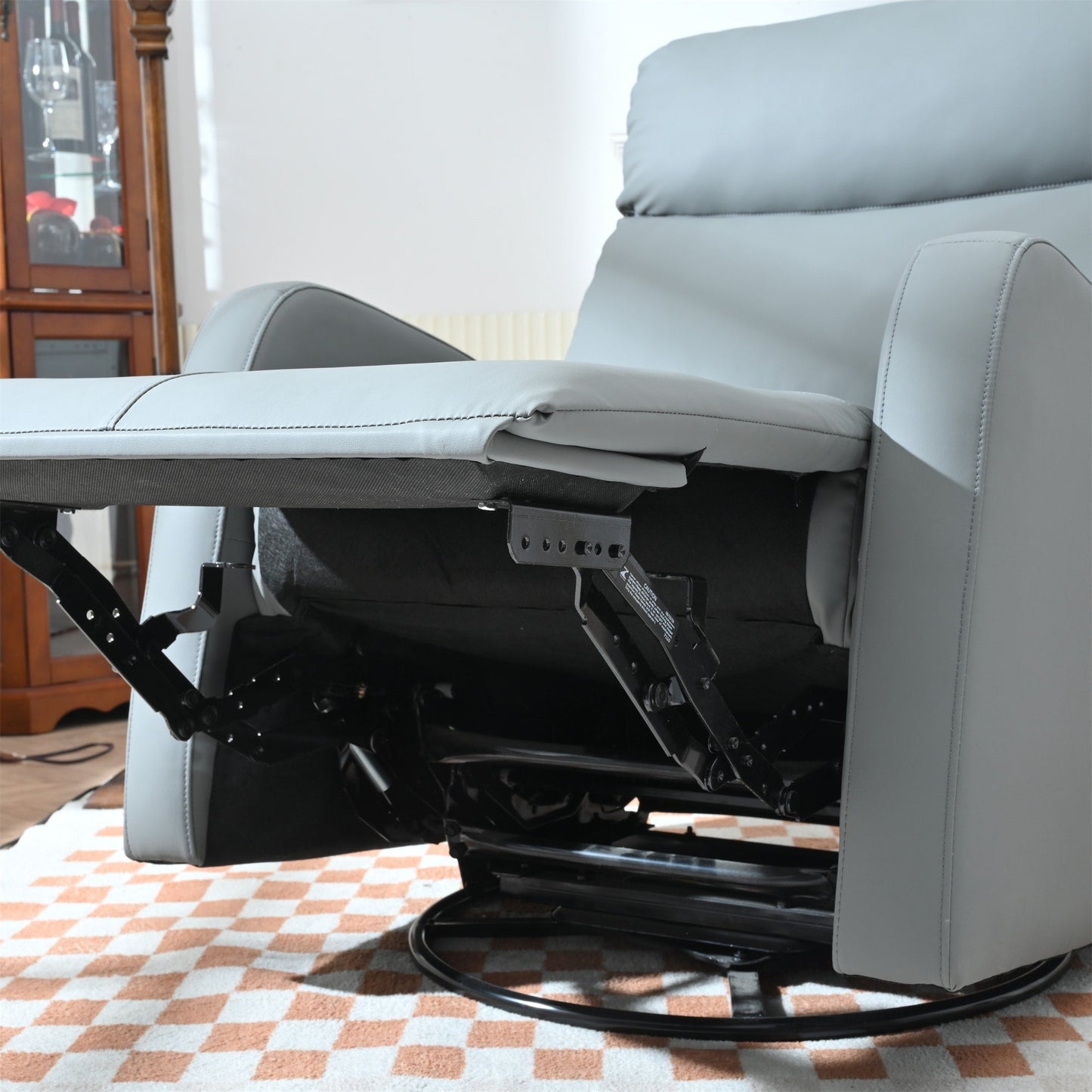 PU Leather 360° Swivel Rocker Recliner with Phone Holder