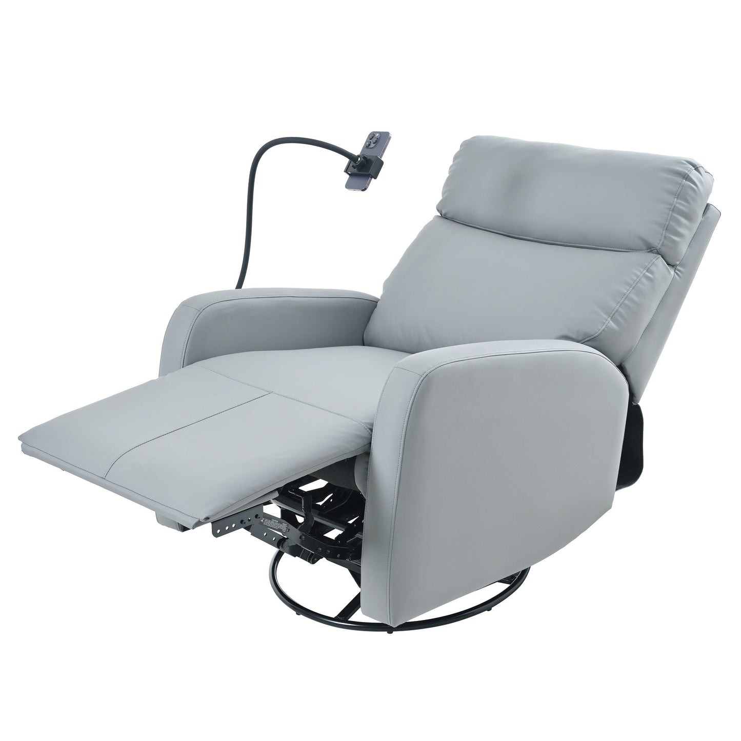 PU Leather 360° Swivel Rocker Recliner with Phone Holder