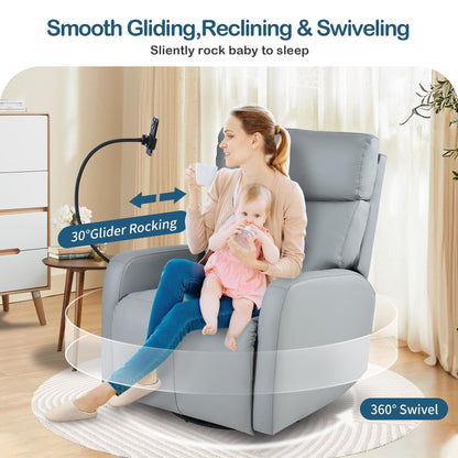 PU Leather 360° Swivel Rocker Recliner with Phone Holder