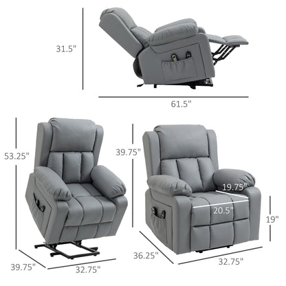 PU Leather Lift Recliner featuring Vibration Massage, Heating, Remote Control, and Side Pockets