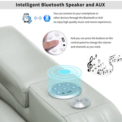 PU Leather Massage Chair with Cup Holder, Bluetooth Speaker and USB Ports Home Theater Recliner with Tray Table