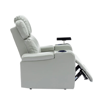 PU Leather Massage Chair with Cup Holder, Bluetooth Speaker and USB Ports Home Theater Recliner with Tray Table